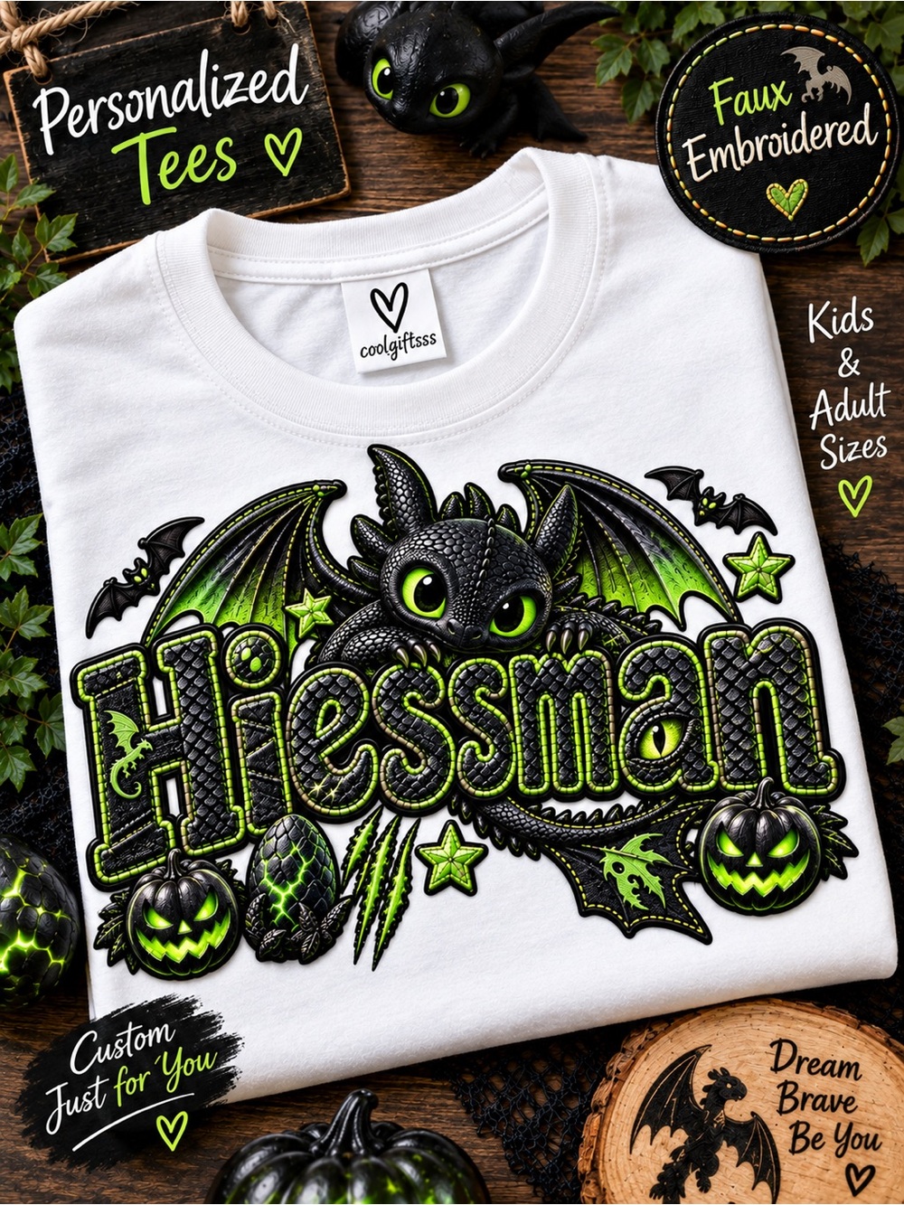 Personalized Kids Halloween T-Shirt | Custom Name Faux Embroidery Tee | 12M–10 - Picture 3 of 16